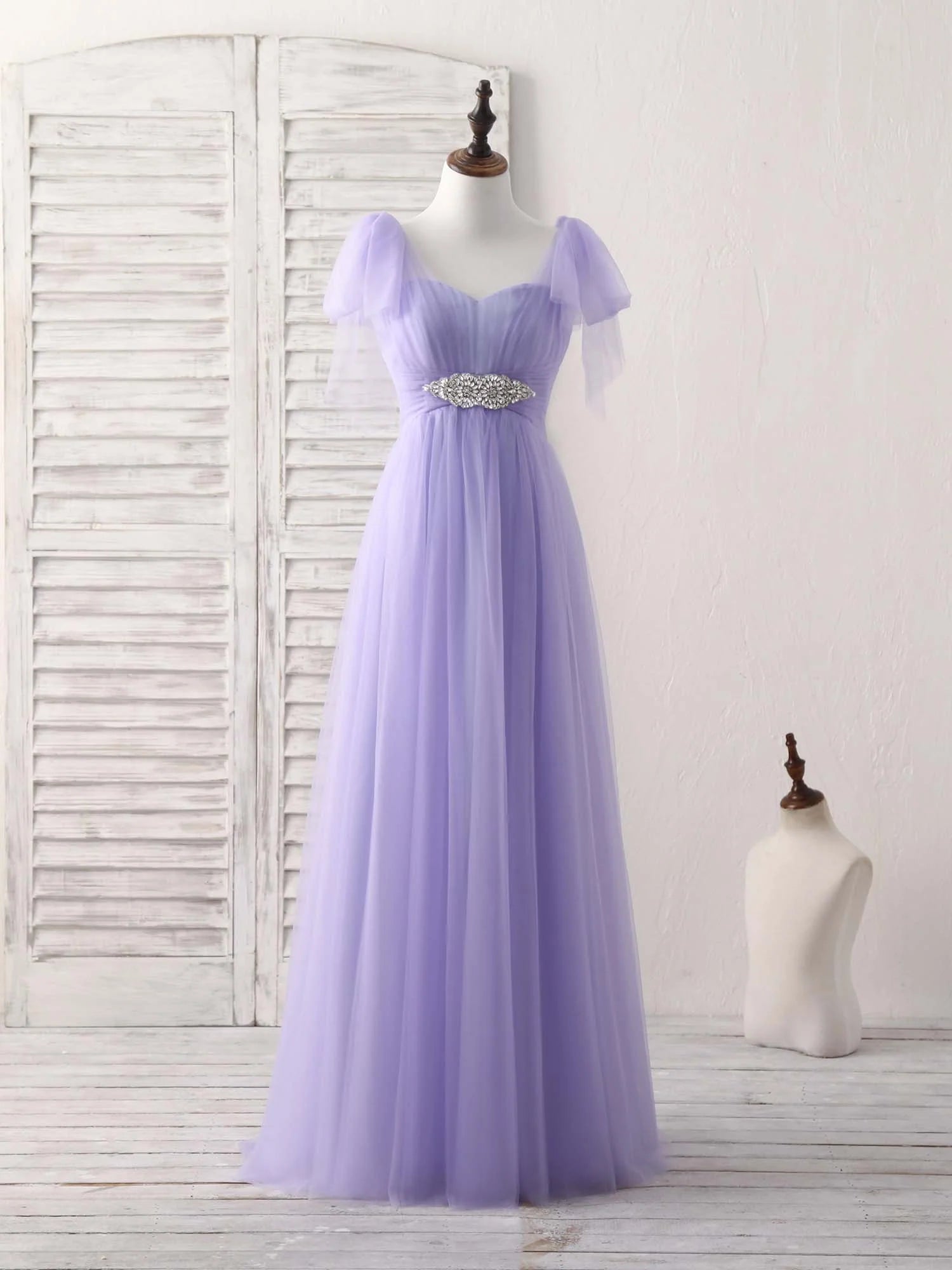 Buyishang Purple Sweetheart Neck Tulle Long Prom Dress Purple Bridesmaid Dress Bridesmaid dress shop