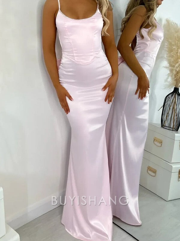 Buyishang Simple Sheath Scoop Bow Floor-Length Silk Like Satin Dress formal wear dresses