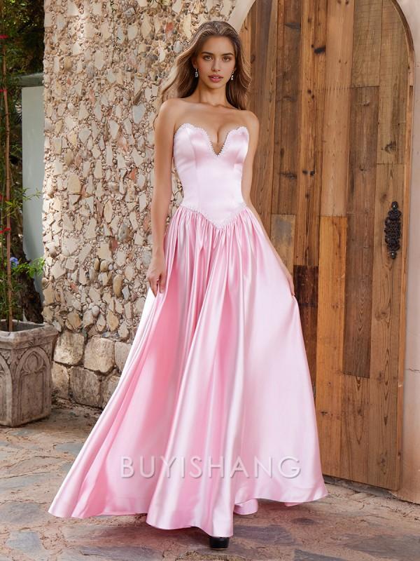 Buyishang Simple A-line Sweetheart Beading Floor-Length Silk Like Satin Dress formal wear dresses