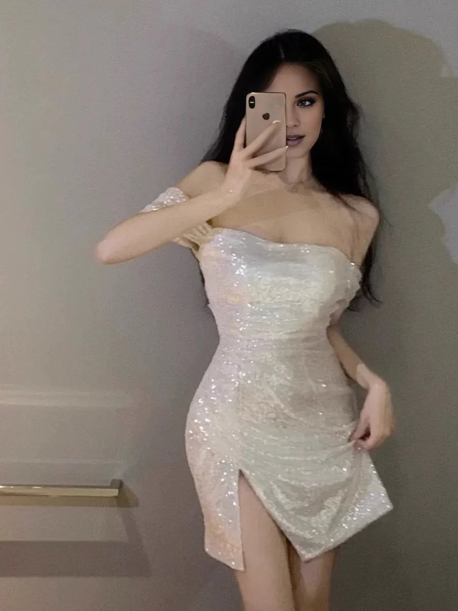 Buyishang Sexy Sheath Off The Shoulder Sequin Short Homecoming Dress Birthday Outfits