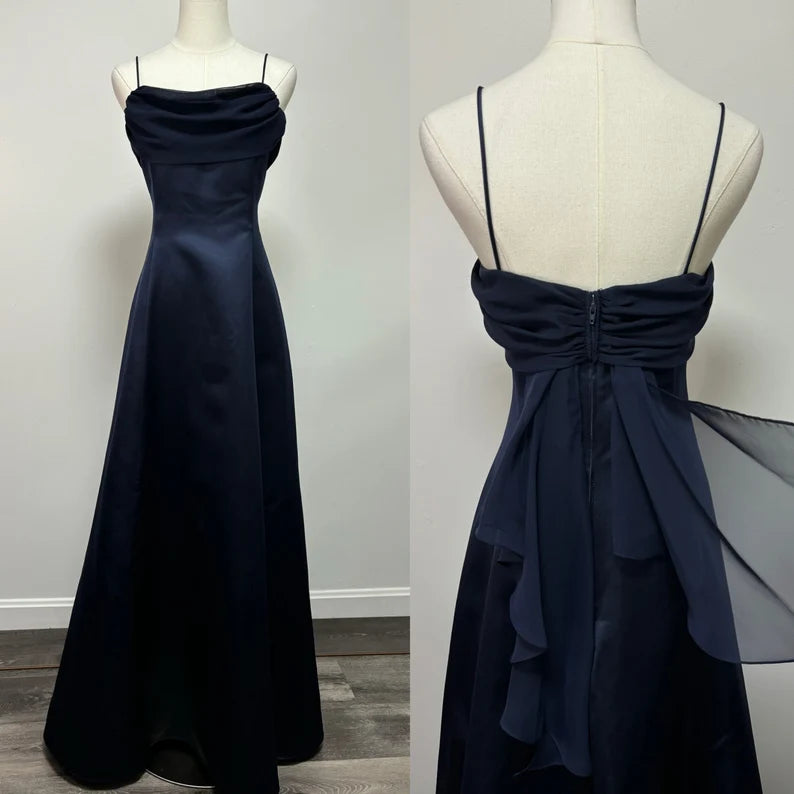 Buyishang Elegant retro navy blue slim shoulder strap one shoulder ball dress formal dress