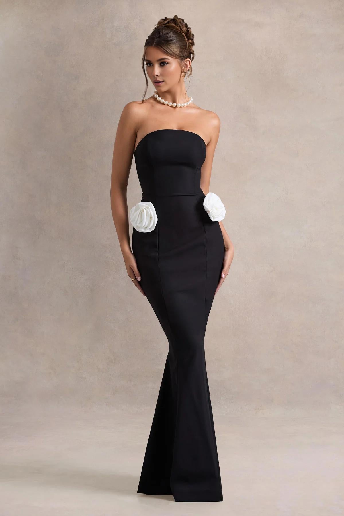 Buyishang Elegant black strapless fishtail dress with tight corset for a dance party stores with prom dresses