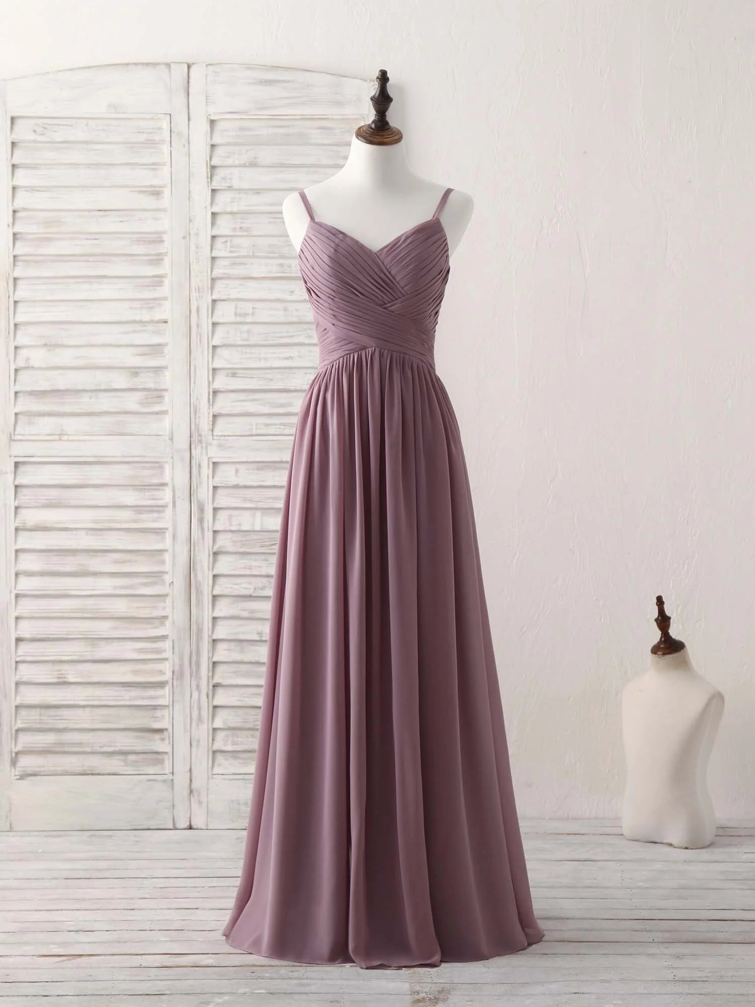 Buyishang Simple V Neck Chiffon Long Prom Dress Dark Pink Bridesmaid Dress Bridesmaid dress shop