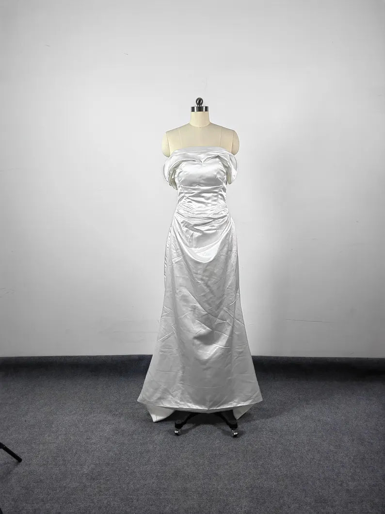 Buyishang White Simple Long Evening Dress Strpless Elegant Mermaid Prom Party Dress Open Back Formal Dress Wedding Bridesmaid Dress Cocktail Dress