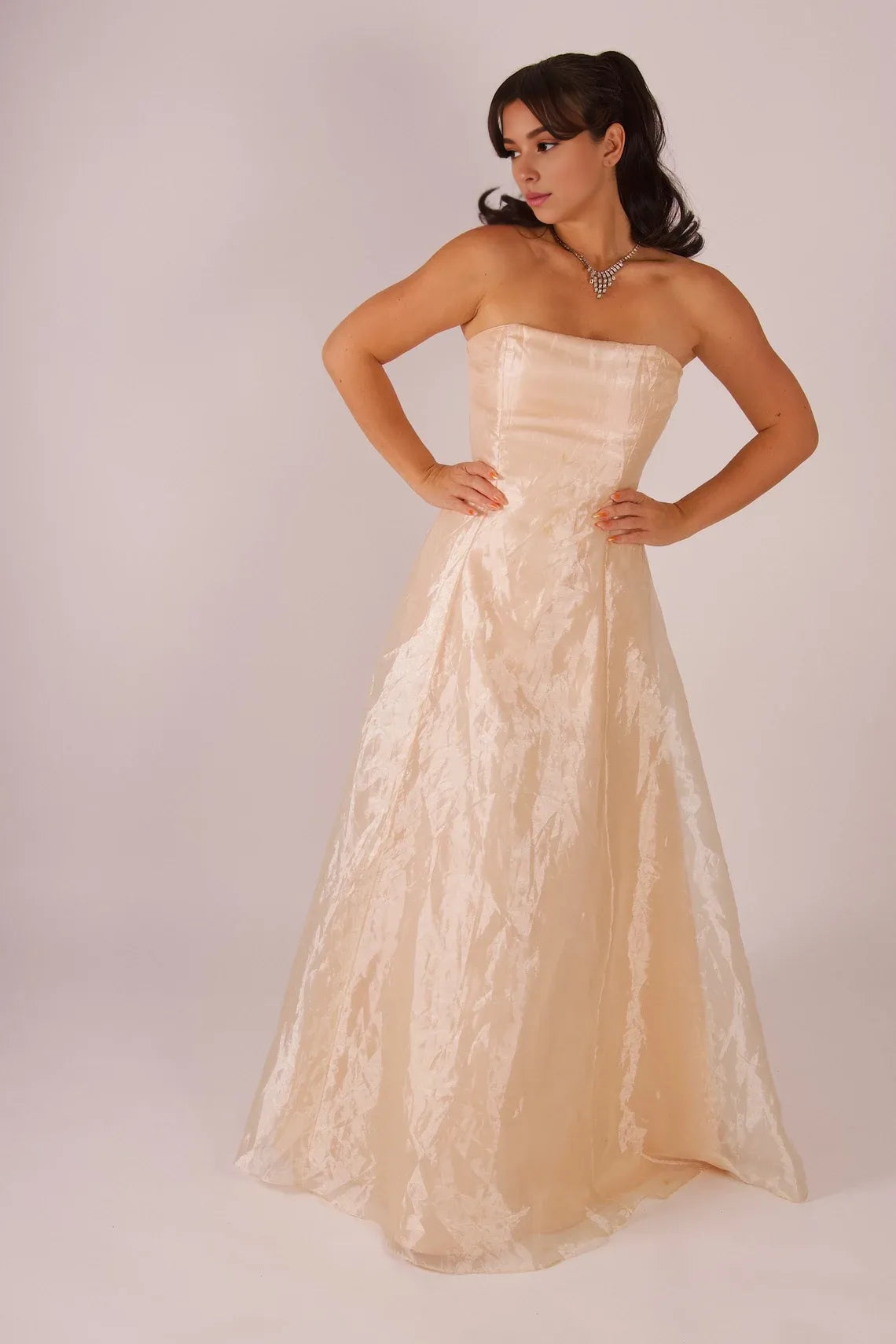 Buyishang Simple retro rainbow yellow waist cinched one shoulder ball dress new style