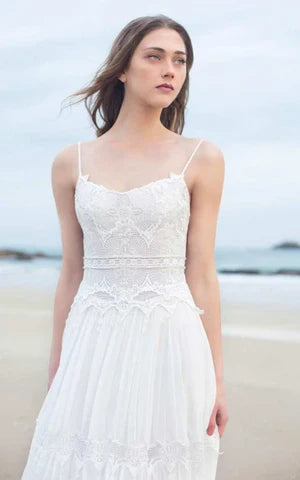 Buyishang Spaghetti Sleeveless Chiffon Beach Boho Wedding Dress