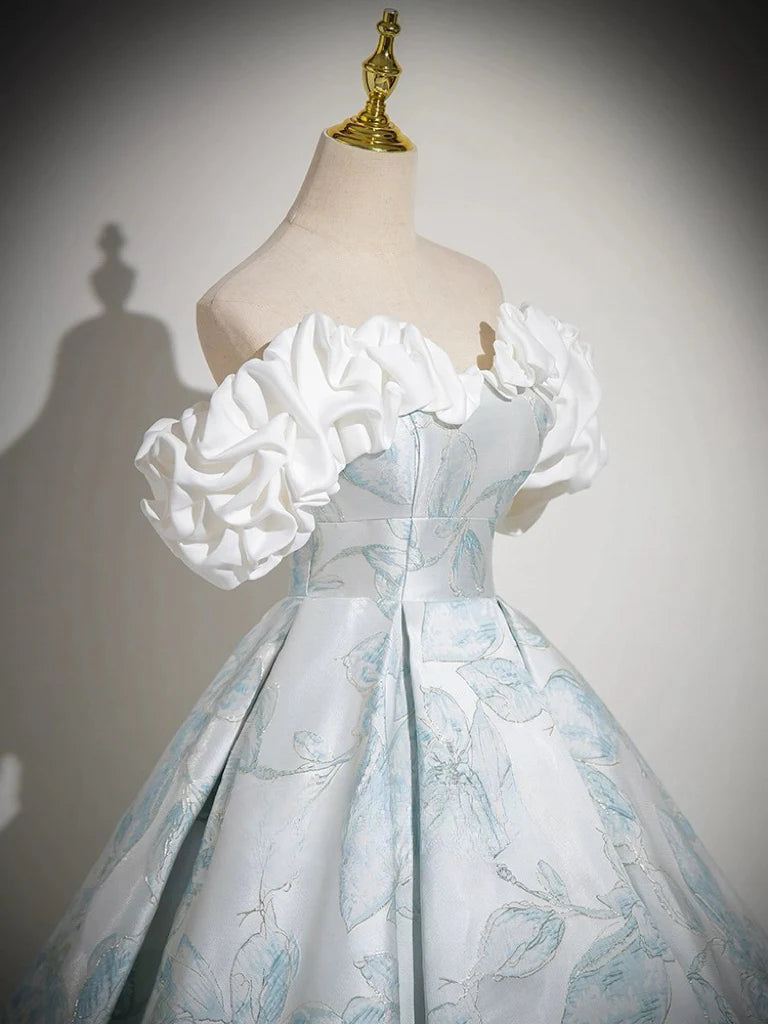 Buyishang A-Line Off Shoulder Satin Long Prom Dress Blue Long Formal Dress