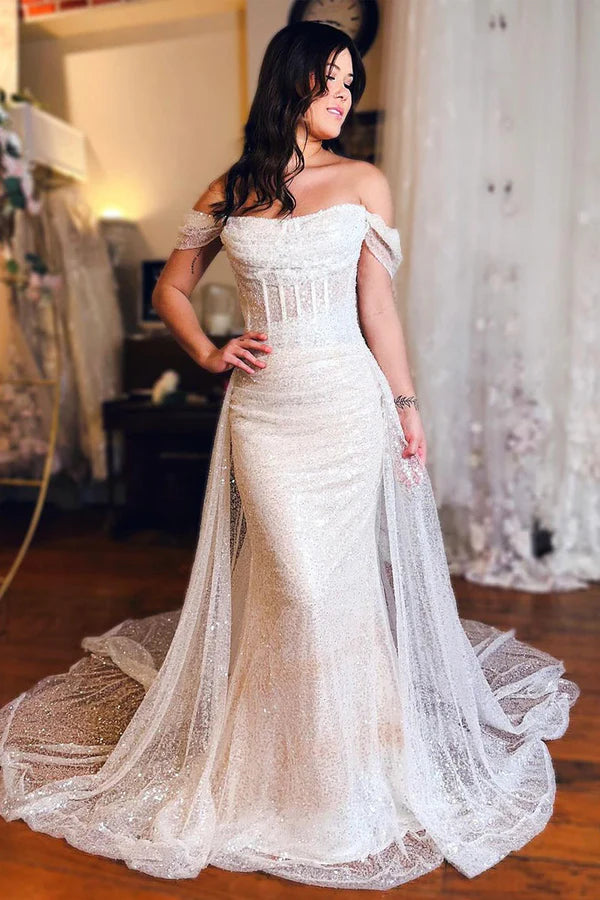 Buyishang Mermaid Off the Shoulder Sequins Wedding Dresses