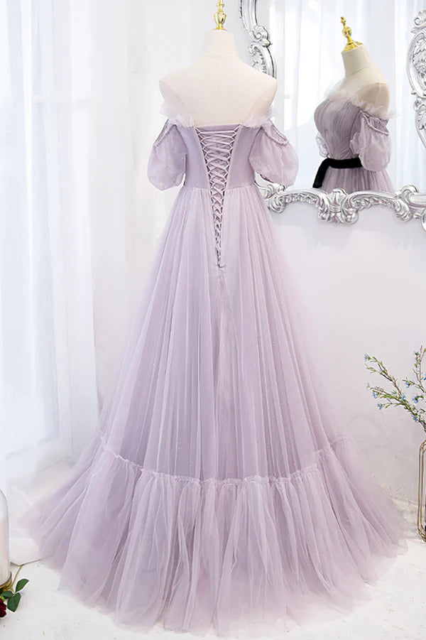 Purple Tulle Long A-Line Prom Dress Purple Evening Formal Dress