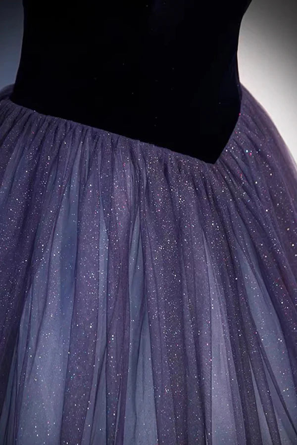 Purple Tulle Off the Shoulder Prom Dress A-Line Evening Party Dress