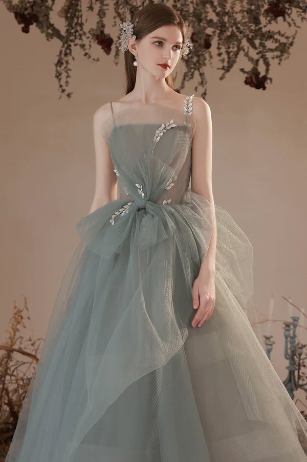 Light Green Tulle with Lace Long Prom Dress Green Evening Party Dress