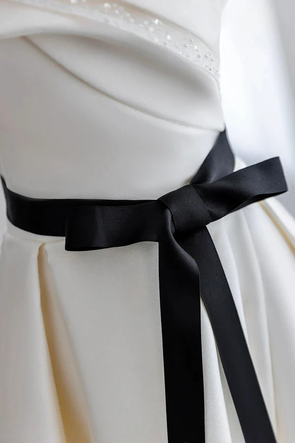 Champagne Satin Long A-Line Prom Dress Strapless Formal Evening Dress