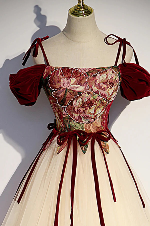 Elegant Tulle Embroidery Long Evening Dress Off the Shoulder Party Dress