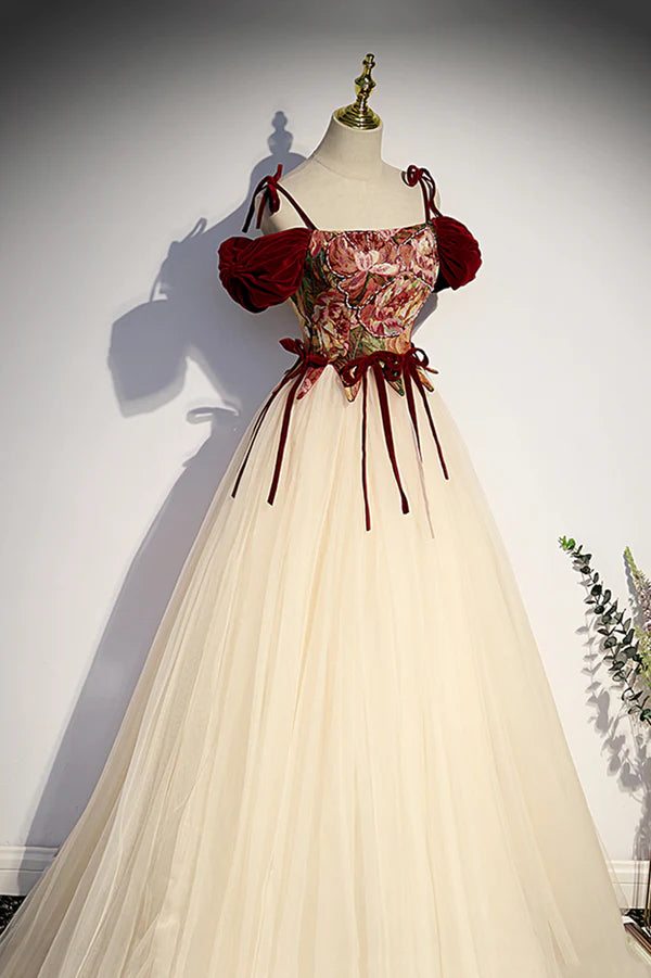 Elegant Tulle Embroidery Long Evening Dress Off the Shoulder Party Dress