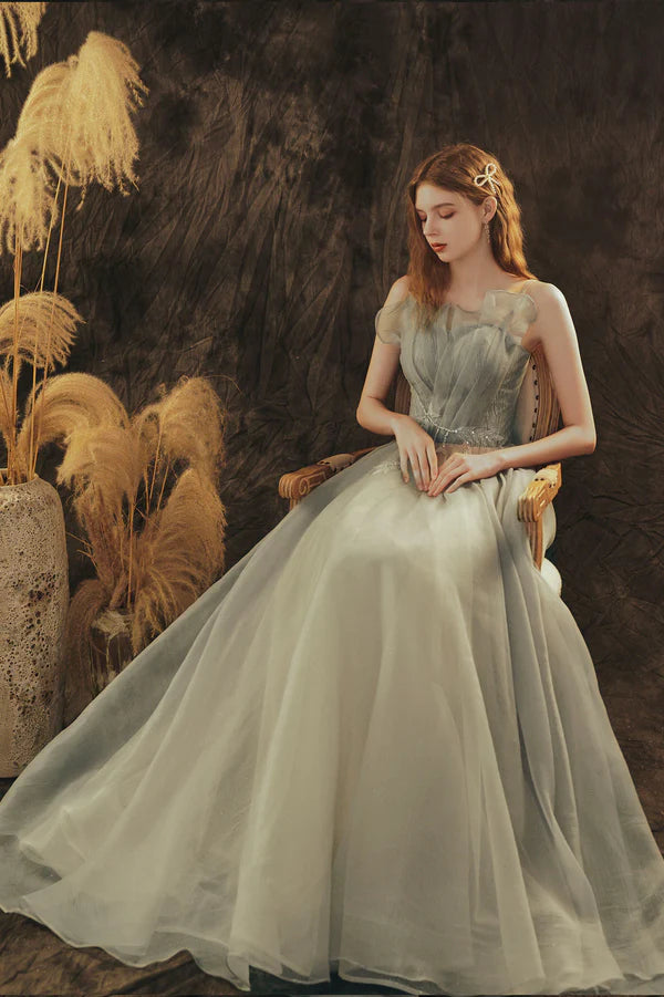 Cute Spaghetti Strap Tulle Long Formal Dress A-Line Evening Party Dress