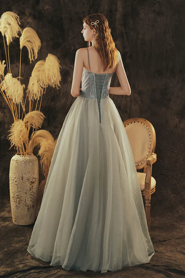 Cute Spaghetti Strap Tulle Long Formal Dress A-Line Evening Party Dress