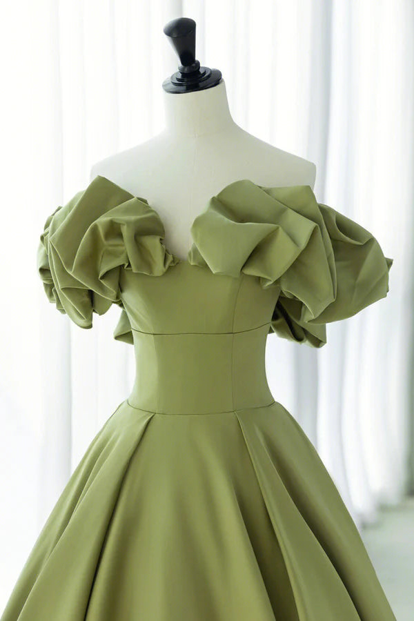 Green Satin Long Prom Dress Green A-Line Evening Dress