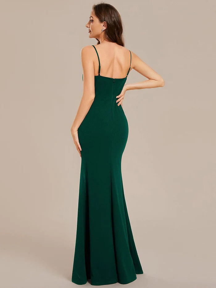 Simple Spaghetti Straps High Slit Bodycon Evening Dress with Rhinestone/Prom Dresses