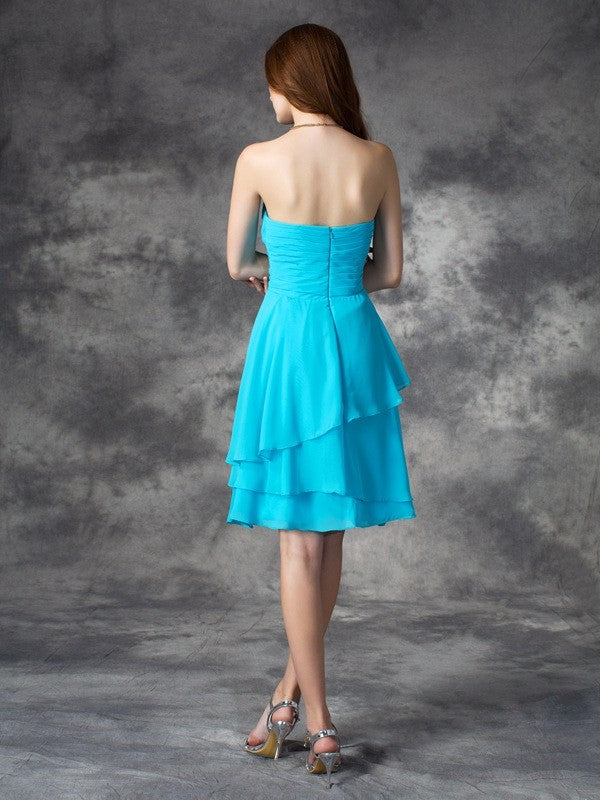 A-line/Princess Strapless Ruffles Sleeveless Short Chiffon Bridesmaid Dresses