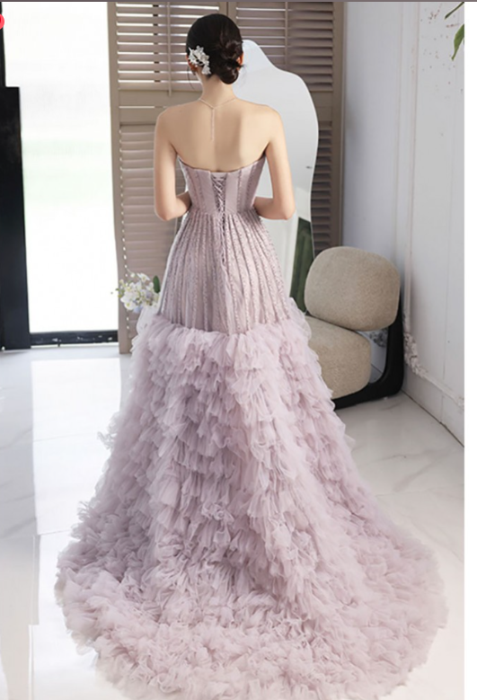 Special Purple Ruffled Long Prom Dress Strapless