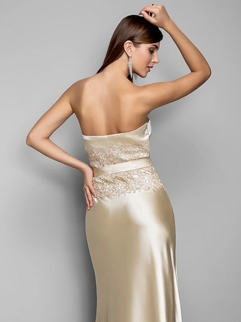 Mermaid / Trumpet Evening Gown Open Back Dress Wedding Guest Floor Length Sleeveless Sweetheart Stretch Satin with Appliques