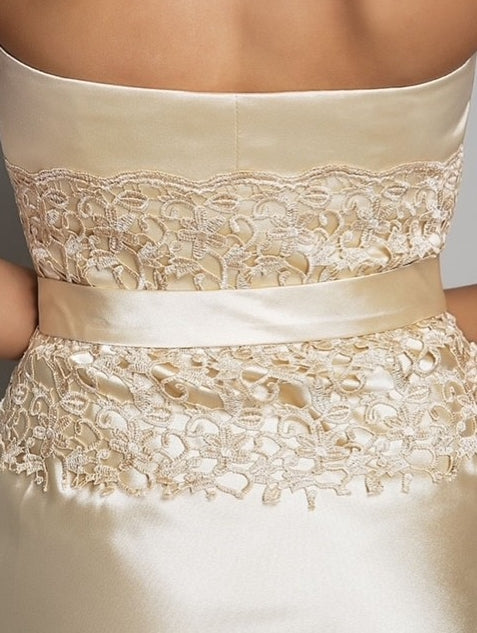 Mermaid / Trumpet Evening Gown Open Back Dress Wedding Guest Floor Length Sleeveless Sweetheart Stretch Satin with Appliques