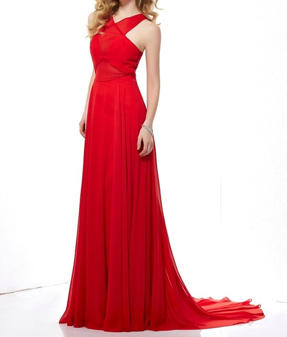 Buyishang A-Line/Princess Halter Sleeveless Long Chiffon Dresses