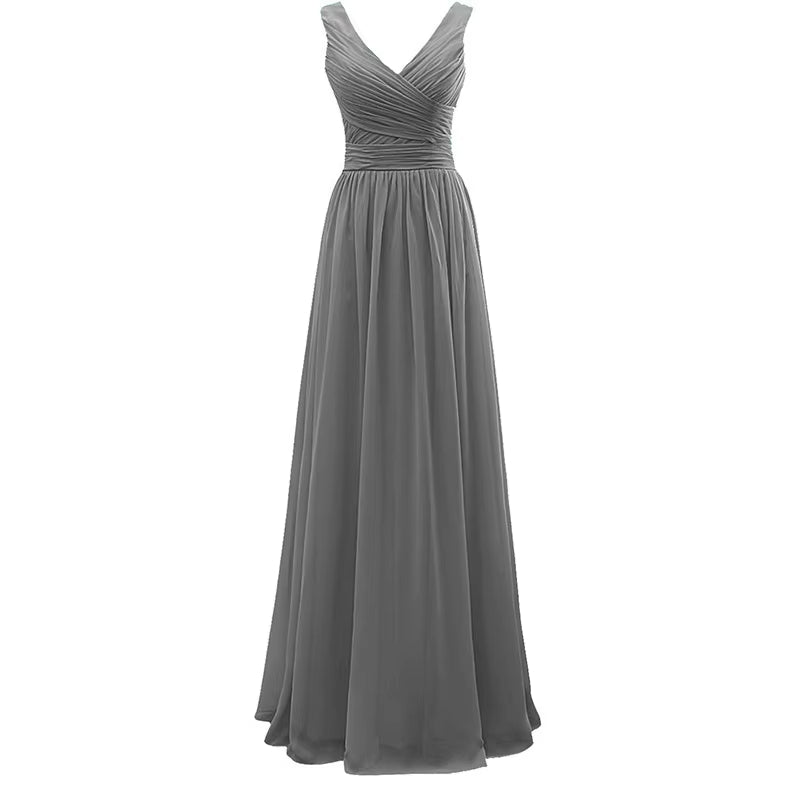 Buyishang A Line Chiffon V Neck Pleat Elegant Off Shoulder Bridesmaid Dresses Wedding Party Evening Formal Prom Floor Length Lace Up Back