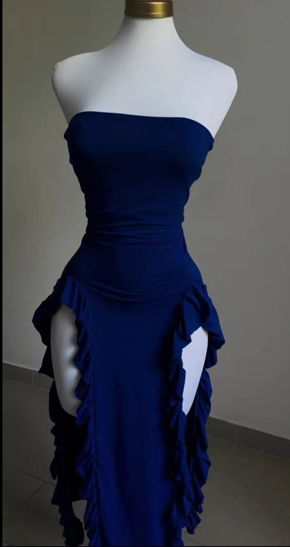 Buyishang 20th Birthday Sheath Strapless Royal Blue Homecoming Dresses Short Mini Party Dress