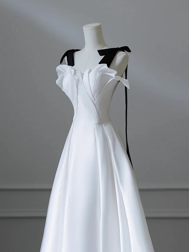 Buyishang Simple A-Line Satin White Long Prom Dress White Long Formal Dress