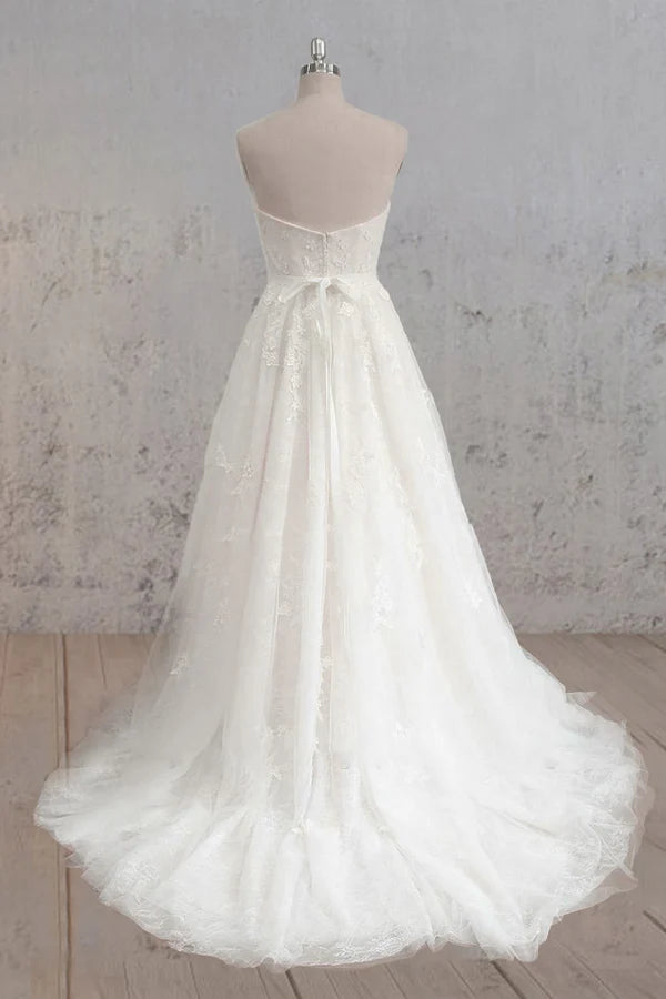 Buyishang Strapless A-Line Tulle Wedding Dress With Lace Bodice