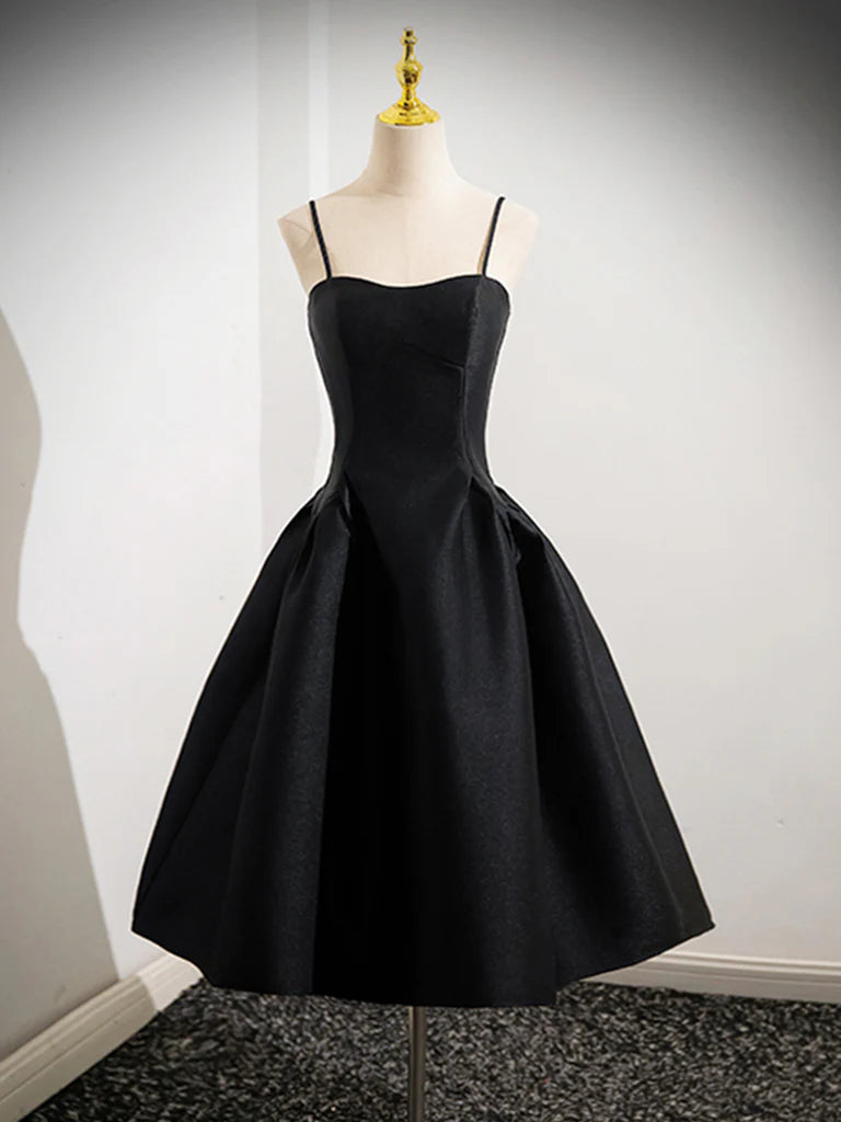 Buyishang Simple A-Line Satin Black Short Prom Dress Cute Black Homecoming Dress