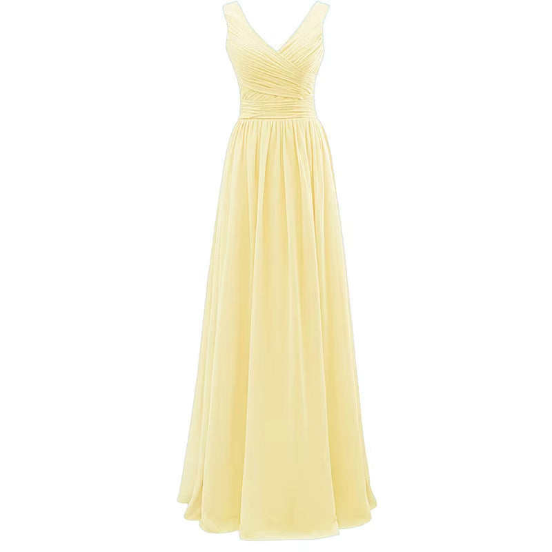 Buyishang A Line Chiffon V Neck Pleat Elegant Off Shoulder Bridesmaid Dresses Wedding Party Evening Formal Prom Floor Length Lace Up Back