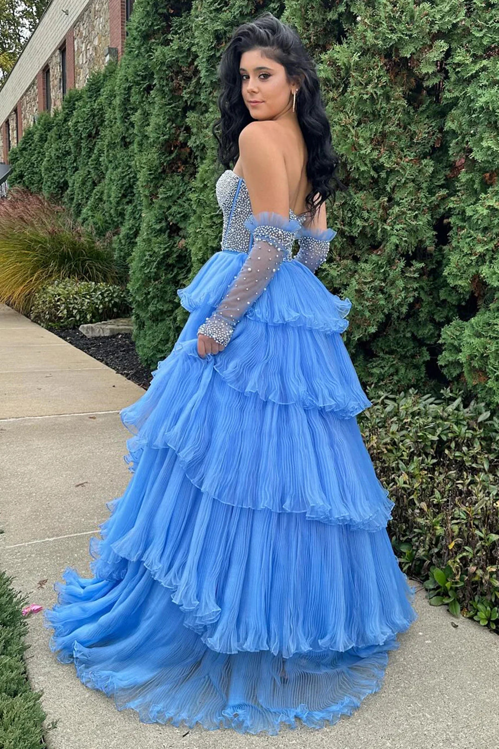 Princess A Line Sweetheart White Corset Corset Prom Dress with Pearls