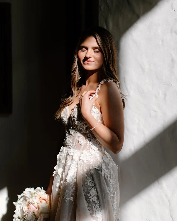 Buyishang Fairy A Line Sweetheart Tulle Wedding Dresses with Appliques