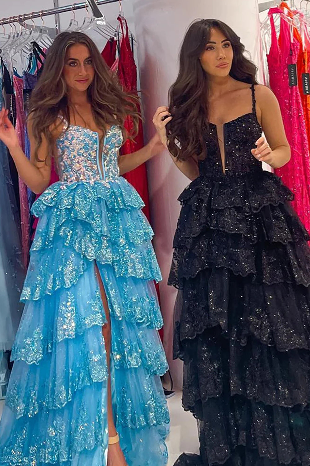 Luxurious A Line Spaghetti Straps Black Corset Prom Dress with Ruffles