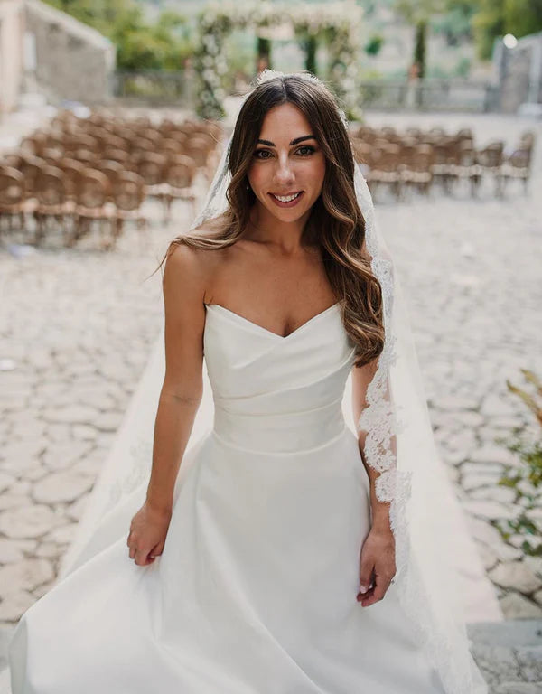 Buyishang A-Line Sweetheart Satin Long Wedding Dresses