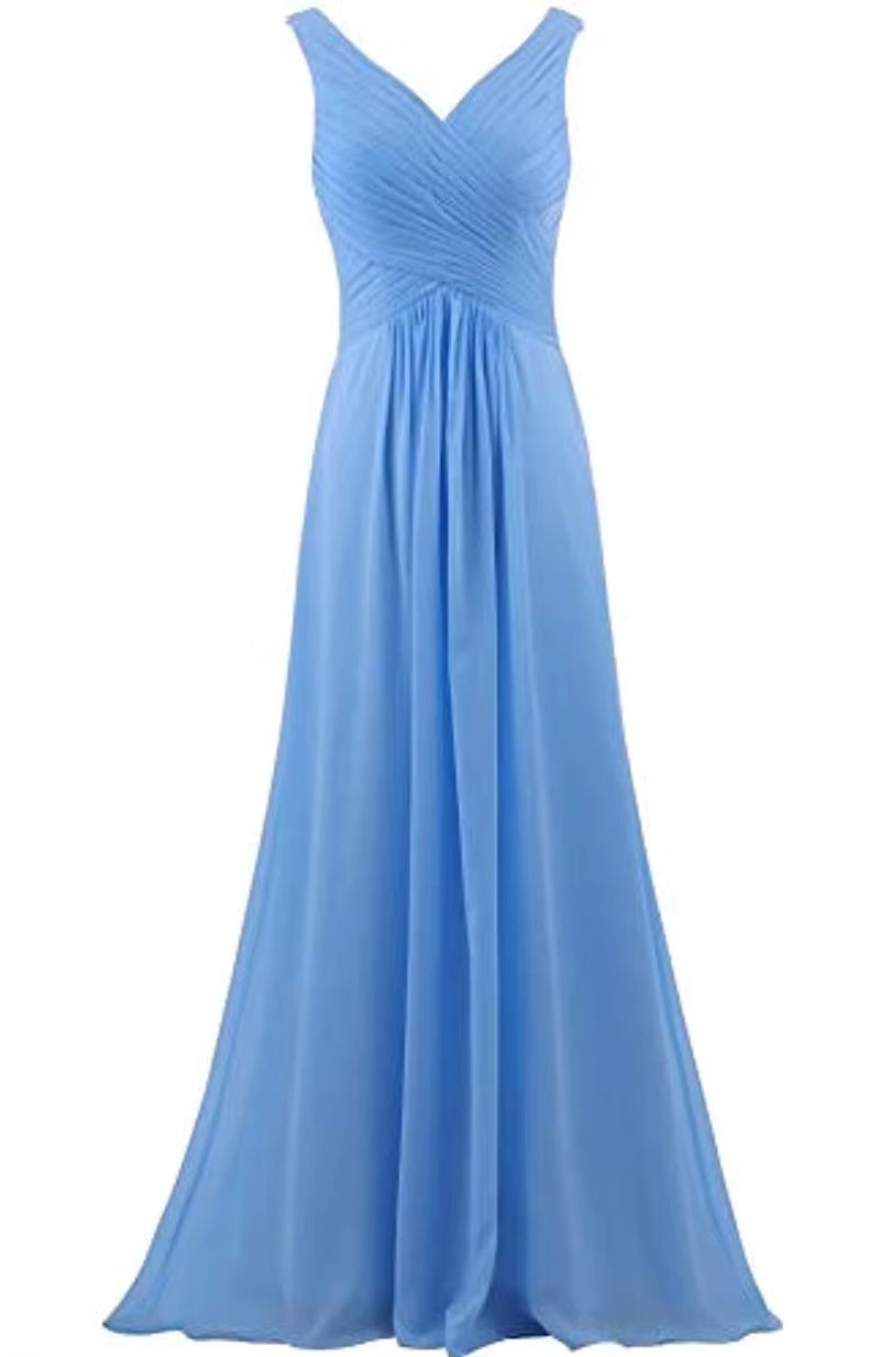 Buyishang A Line Chiffon V Neck Pleat Elegant Off Shoulder Bridesmaid Dresses Wedding Party Evening Formal Prom Floor Length Lace Up Back