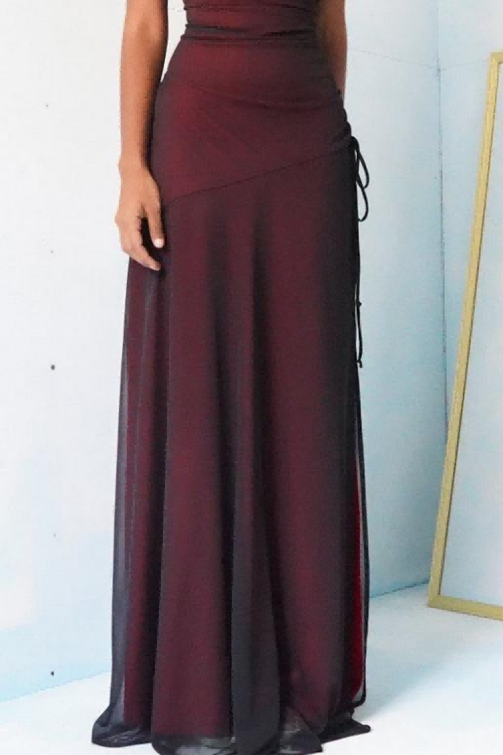 Sheath Spaghetti Straps Burgundy Long Prom Dress with Silt