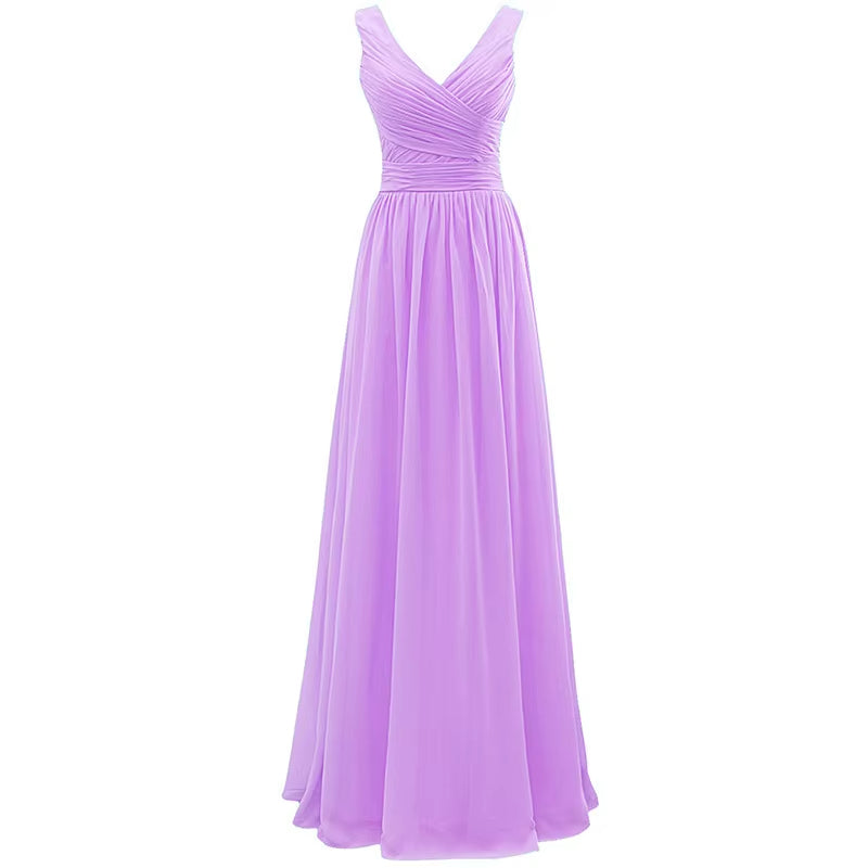 Buyishang A Line Chiffon V Neck Pleat Elegant Off Shoulder Bridesmaid Dresses Wedding Party Evening Formal Prom Floor Length Lace Up Back