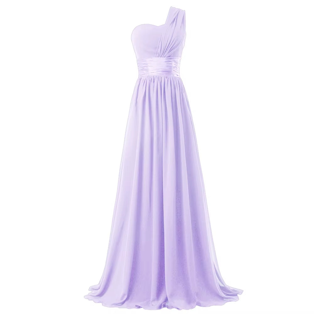 Buyishang A Line Chiffon One Shoulder Pleat Elegant Strapless Bridesmaid Dresses Wedding Party Formal Prom Evening Lace Up Back