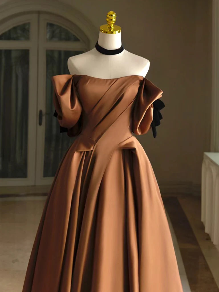 Buyishang Simple A-Line Satin Brown Long Prom Dress Brown Long Formal Dress