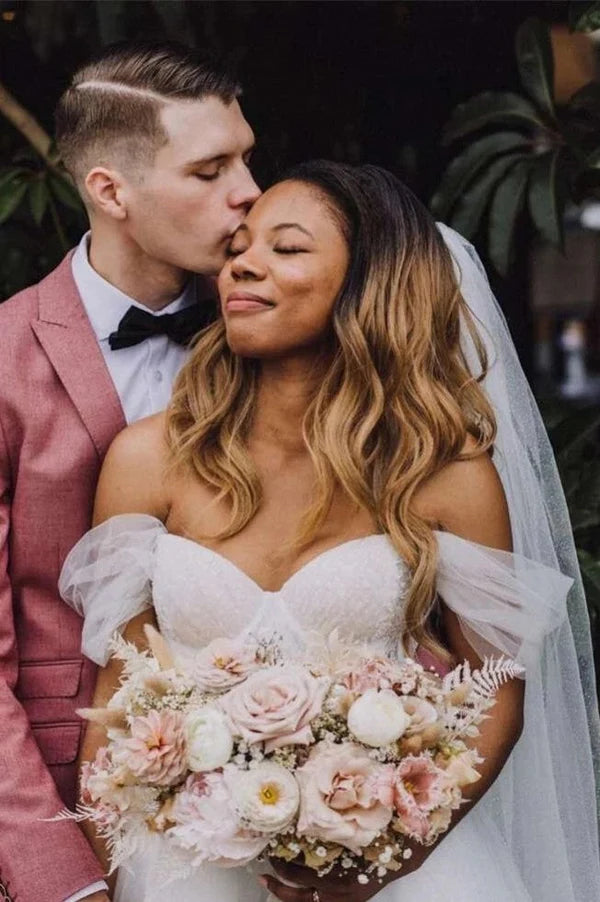 Buyishang A-Line Wedding Dresses Detachable Long Puff Sleeve