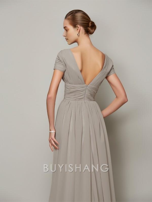 Buyishang Simple A-Line/Princess V-neck Sweep Train Chiffon Evening Dresses With Leg Slit formal wear dresses