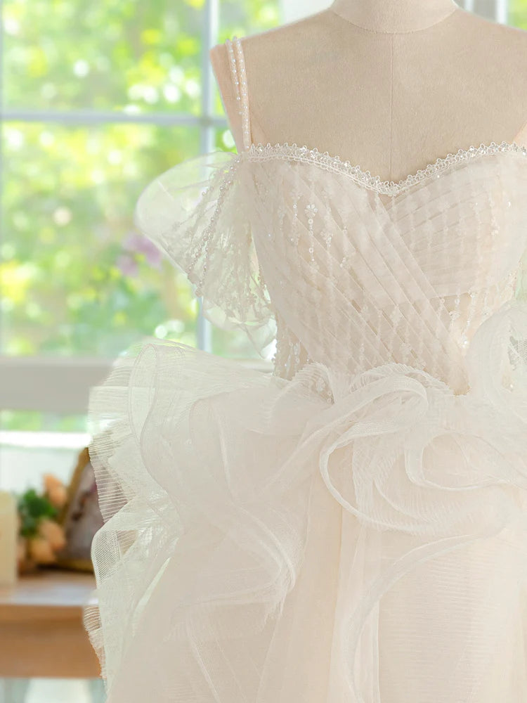 Buyishang ivory Tulle Lace Short Prom Dress Cute ivory Homecoming Dress