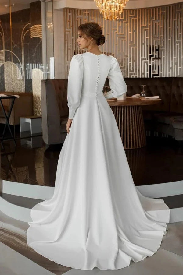Buyishang Modest A Line Long Sleeves Wedding Dress Vintage Gown