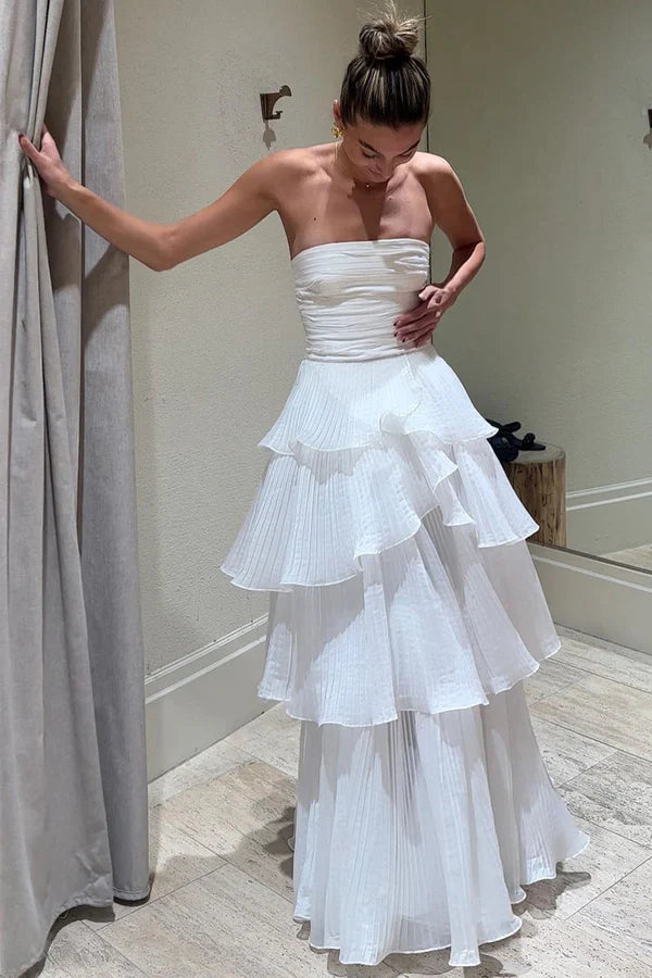 Buyishang Cute A-Line Chiffon Strapless Tiered Wedding Dresses