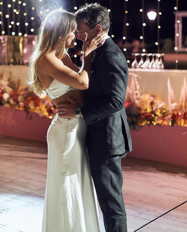 Buyishang Charming A Line Two Piece Sweetheart Satin Wedding Dresses