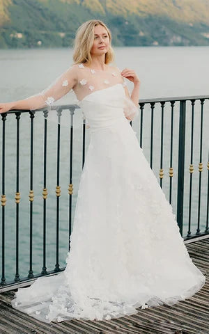 Buyishang Adorable A-Line Tulle Wedding Dress With Appliques And Square Neckline