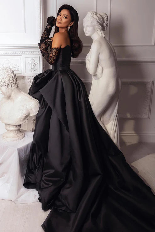 Ball Gown Sweetheart Side Slit Satin Pleated Long Formal Evening Gown